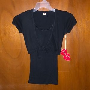 NWT Poof size large black crop tie over tank t shirt